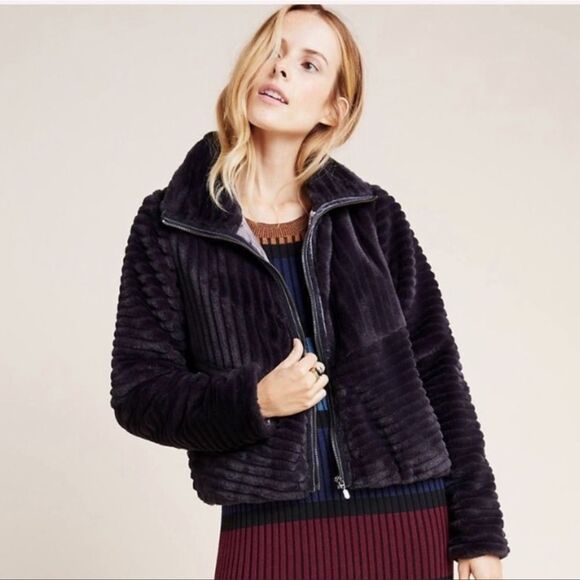 Anthropologie Faux Fir Gorgeous Blue Jacket